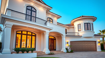 Obraz premium Luxury Waterfront Mansion: Breathtaking Modern Architecture and Elegant Design