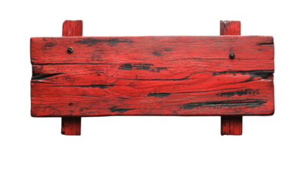 Red wooden signboard on transparent background