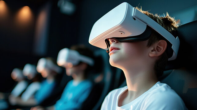 teenager enjoying immersive virtual reality experience in theater