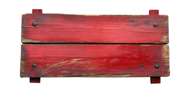 Red wooden signboard on transparent background