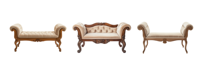 set of Upholstered Bench Isolated on a Clean Transparent Background