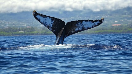 Obraz premium Whale tail breaches the ocean surface