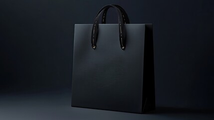 Elegant black shopping bag on dark background, ready for branding, showcasing luxury retail