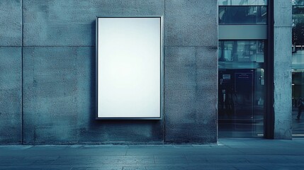 Blank billboard on city street wall with modern buildings in background.  Possible use for advertising mockups