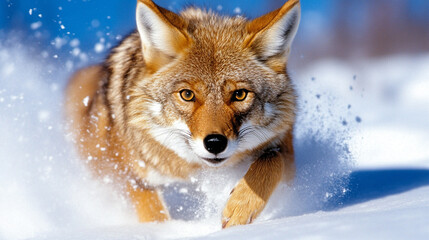 Obraz premium Action Shot of Coyote Sprinting - Ideal for Wildlife Blogs and Outdoor Publications