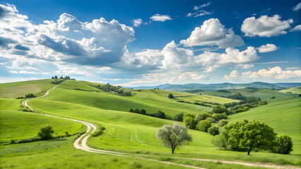 Fototapeta premium Rural landscape in Tuscany, Italy. Rural road through the hills