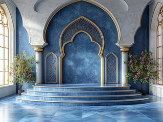 blue gold arabian arabic moslem islamic mosque arch photo studio backdrop background wallpaper smoke marble luxury design entrance gate 