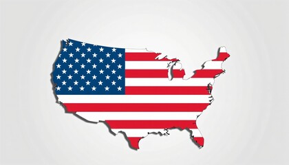 Map of the USA filled with American flag design on a white background