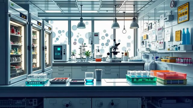Modern laboratory workspace with advanced equipment and scientific tools