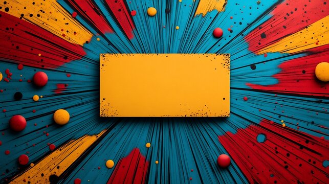 Playful San Diego ComicCon invitation card adorned with superhero graphics bold comic book fonts and dynamic pop art designs featuring a blank rectangular area in the center for guest names