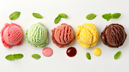 Assorted of scoops ice cream. Colorful set of ice cream