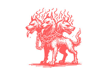 Cerberus three-headed dog hand drawn sketch vector