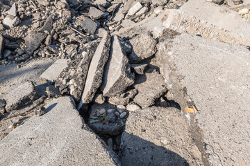 pile of asphalt rubble at sunny day