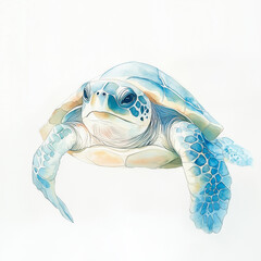 Fototapeta premium Illustration of the Olive Ridley Turtle, soft watercolor tones, white background, detailed illustration, cartoonish.