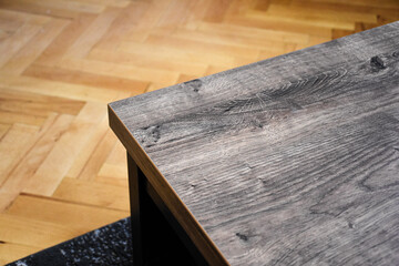 Empty brown wooden table. Kitchen table made of solid wood with texture in the kitchen	