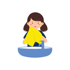 Girl Wiping Face with Yellow Towel