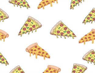 pizza pattern. Pizza seamless pattern. Pizza pattern background. Pizza Slices Pattern background. Pizza seamless pattern for restaurant packaging background. Junk food seamless pattern.