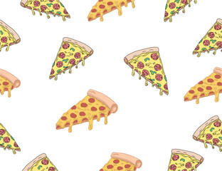 pizza pattern. Pizza seamless pattern. Pizza pattern background. Pizza Slices Pattern background. Pizza seamless pattern for restaurant packaging background. Junk food seamless pattern.