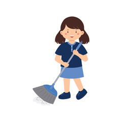 Cheerful Girl Sweeping the floor