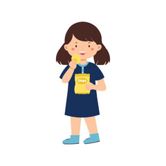 Girl Enjoying Chip Snacks Illustration