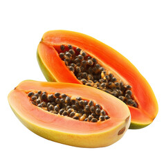 Half cut ripe papaya fruit isolated on white background