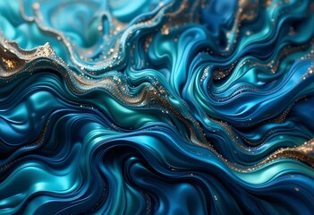 Obraz premium Fluid Teal and Gold Swirls An Abstract Luxury Texture