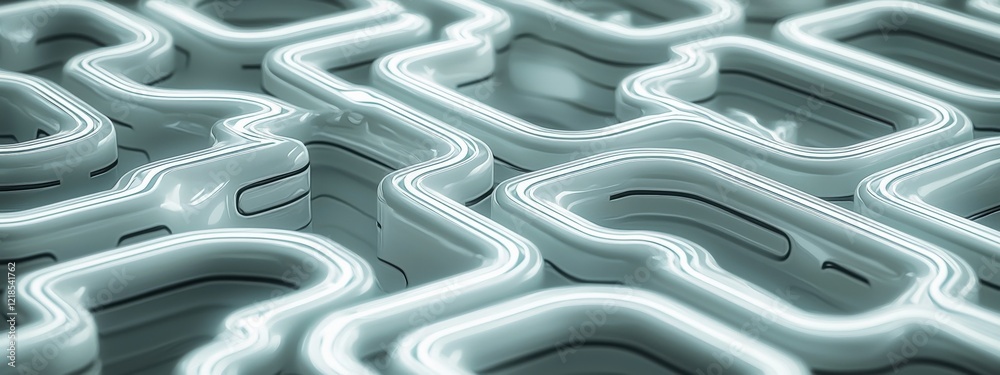 Poster abstract neon glowing maze pattern with smooth curves and intricate lines in a futuristic design
