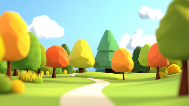 Colorful cartoon forest with winding path