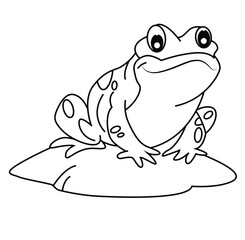 Cute cartoon hand drawn vector frog coloring page.