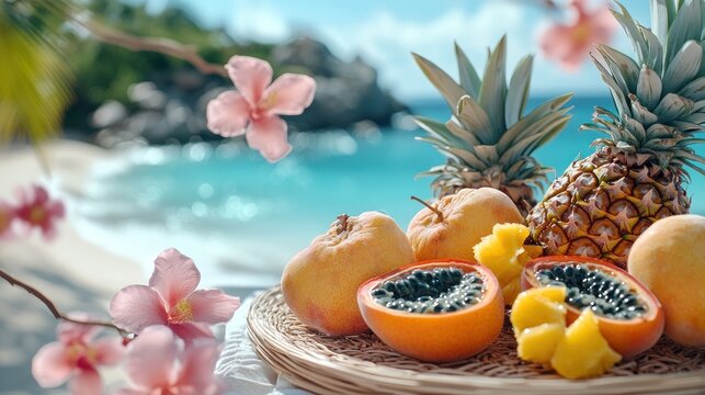 Tropical fruits beach paradise vacation