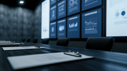 Modern Strategy Room with Interactive Whiteboards for Collaborative Work Sessions