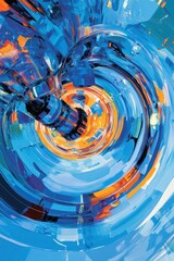 Colorful abstract swirl of blue and orange depicting movement and energy in a dynamic art piece created digitally. Generative AI