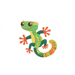 Fototapeta premium Playful green gecko with orange feet and striped tail.