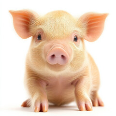 Adorable golden piglet, sitting, facing camera.
