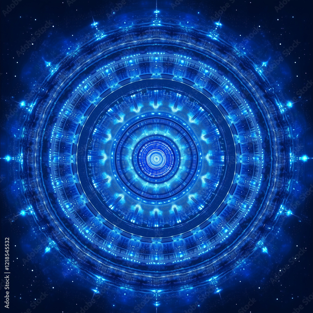 Wall mural blue vector background with a digital circular pattern and glowing elements for a technology or futu