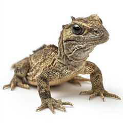 Fototapeta premium Juvenile reptile, mottled brown scales, alert expression.