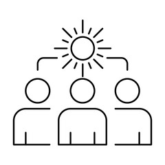 Team Collaboration Icon with Sun – Representing Energy, Motivation, and Enthusiasm in Teams