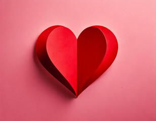 Fototapeta premium Red paper heart isolated on soft pink background 