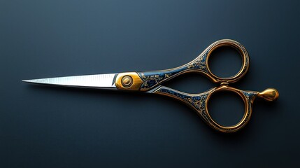 Ornate Gold and Blue Detailed Scissors on Dark Surface