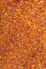 Wholegrain mustard condiment with brown mustard seeds texture background