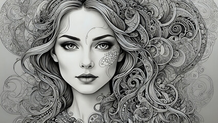 Abstraktion Schwarz wei&szlig;e Skizze 16х9. Hintergrund f&uuml;r das Design 1.