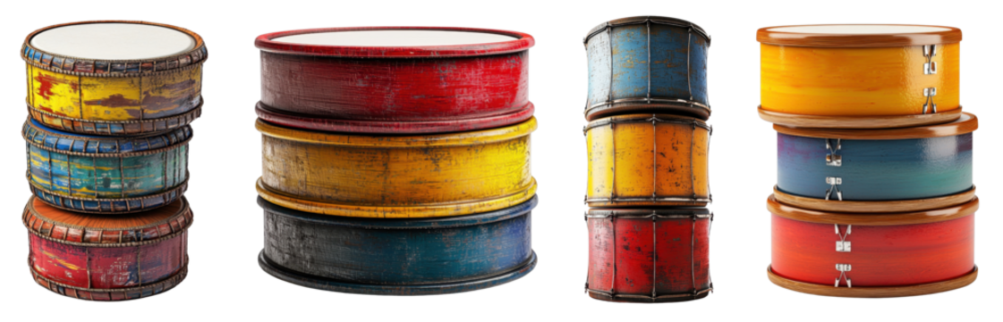 Vibrant Percussion Instruments Colorful Drums Collection Artistic Showcase Indoor Studio Creative Environment