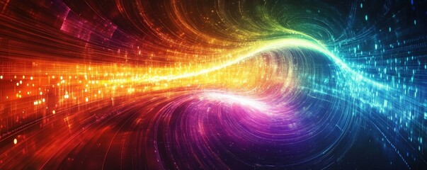 A vibrant, swirling display of colors and light, creating a dynamic, abstract visual effect reminiscent of energy and motion.
