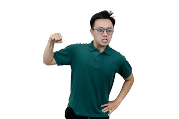 Confident Individual Standing with Hands on Hips and Thoughtful Expression on a white isolated background