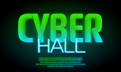”Cyber Hall” Editable title logo text style effect in yellow gold Neon, sans serif typeface
