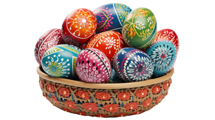 Vibrant Hand Painted Easter Eggs in Decorative Bowl Festive Spring Holiday Decoration Colorful Traditional Folk Art