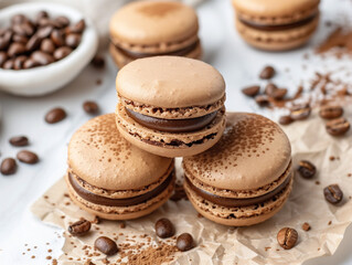 Close-up of delicious coffee-flavored macarons