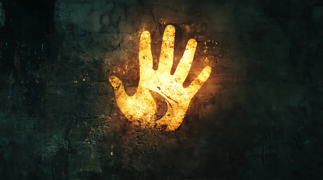 A glowing handprint left on a wall, symbolizing a lasting pledge of solidarity3