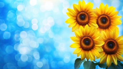 Obraz premium Bright Sunflowers on a Soft Blue Background
