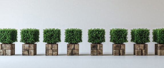Fototapeta premium Cube shaped bushes placed evenly on a plain white background